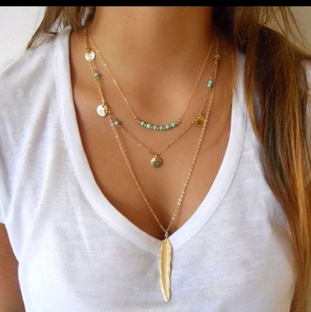 Silver Tone Feather Necklace